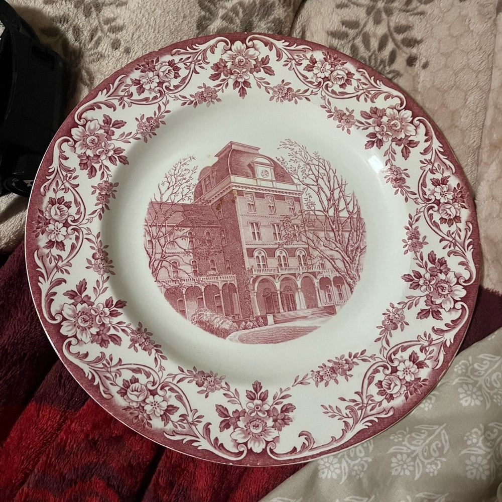 Judson College pink Presidents home Stratford shire bread plate 1950